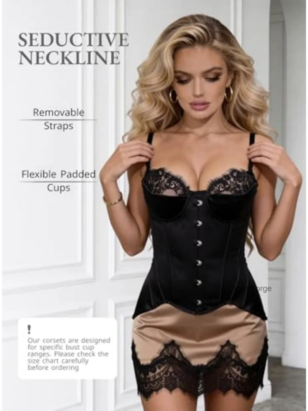 18-Boned Satin Corset Bustier with Lace Up Back
